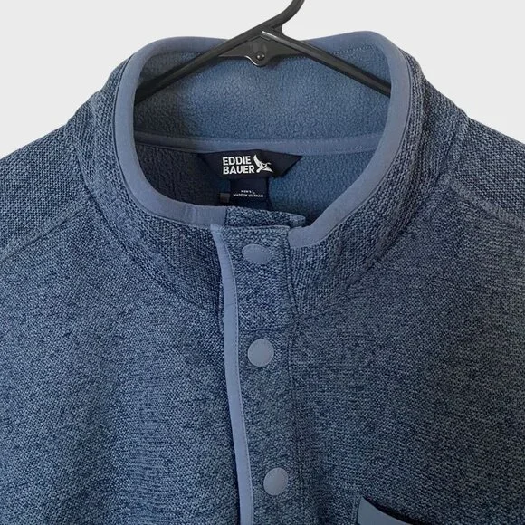 Eddie Bauer Fleece Quarter-Snap Sweater Blue Mens Large Long-Sleeve Pullover New